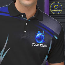 Load image into Gallery viewer, Black and blue Bowling Polo, Quarter Zip Shirts for Men Custom Team bowling shirts with flames NQS11531