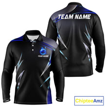 Load image into Gallery viewer, Black and blue Bowling Polo, Quarter Zip Shirts for Men Custom Team bowling shirts with flames NQS11531