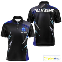 Load image into Gallery viewer, Black and blue Bowling Polo, Quarter Zip Shirts for Men Custom Team bowling shirts with flames NQS11531
