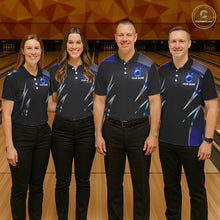 Load image into Gallery viewer, Black and blue Bowling Polo, Quarter Zip Shirts for Men Custom Team bowling shirts with flames NQS11531