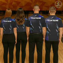 Load image into Gallery viewer, Black and blue Bowling Polo, Quarter Zip Shirts for Men Custom Team bowling shirts with flames NQS11531