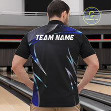 Load image into Gallery viewer, Black and blue Bowling Polo, Quarter Zip Shirts for Men Custom Team bowling shirts with flames NQS11531