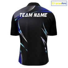 Load image into Gallery viewer, Black and blue Bowling Polo, Quarter Zip Shirts for Men Custom Team bowling shirts with flames NQS11531