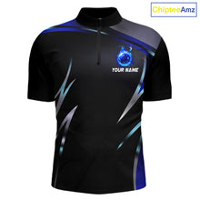 Load image into Gallery viewer, Black and blue Bowling Polo, Quarter Zip Shirts for Men Custom Team bowling shirts with flames NQS11531
