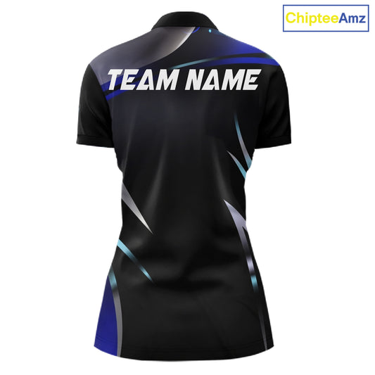 Black and blue Bowling Polo, Quarter Zip Shirts for Women Custom Team bowling shirts with flames NQS11531