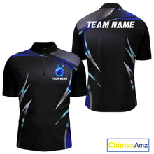 Load image into Gallery viewer, Black and blue Bowling Polo, Quarter Zip Shirts for Men Custom Team bowling shirts with flames NQS11531