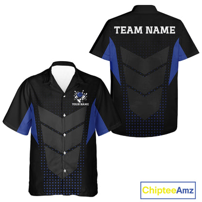 Navy blue and Black Bowling Hawaiian Shirt Custom Team bowling button up jerseys NQS11532