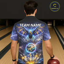 Load image into Gallery viewer, Custom Blue Lightning Thunder Eagle bowling team button up shirts, Bowling jersey gift for bowlers NQS11537