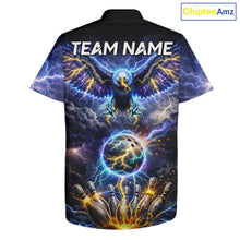 Load image into Gallery viewer, Custom Blue Lightning Thunder Eagle bowling team button up shirts, Bowling jersey gift for bowlers NQS11537