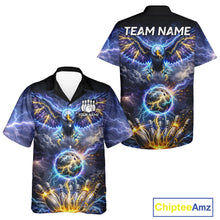 Load image into Gallery viewer, Custom Blue Lightning Thunder Eagle bowling team button up shirts, Bowling jersey gift for bowlers NQS11537
