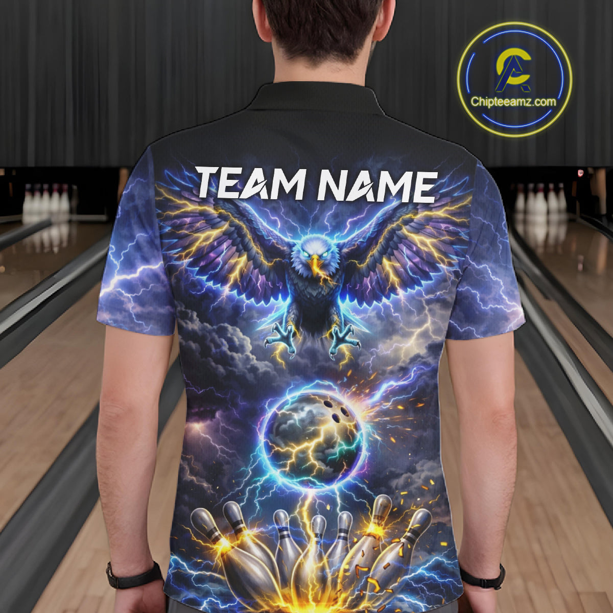 Custom Blue Lightning Thunder Eagle Bowling team shirts For Men, cool Bowling jersey gift for bowlers NQS11537
