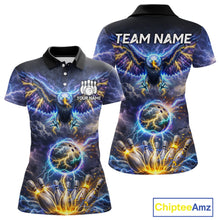 Load image into Gallery viewer, Custom Blue Lightning Thunder Eagle Bowling team shirts For Women, Bowling jersey gift for bowlers NQS11537
