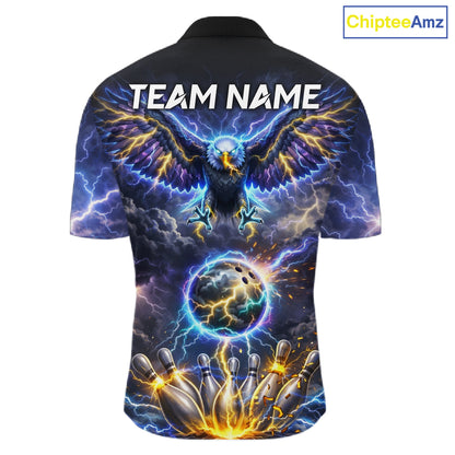 Custom Blue Lightning Thunder Eagle Bowling team shirts For Men, cool Bowling jersey gift for bowlers NQS11537