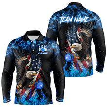 Load image into Gallery viewer, Blue Flame American Flag Eagle bowling shirts for Men Custom Bowling Team Jersey, gift for Bowler NQS9606
