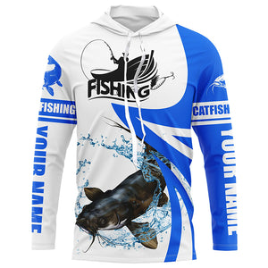 Flathead Catfish fishing Custom UV protection long sleeve fishing shirt, Catfish fishing jersey | Blue NQS5033
