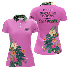 Load image into Gallery viewer, Pink tropical leaf Funny Women golf polo shirts custom name I am not swearing I&#39;m using my golf words NQS9753