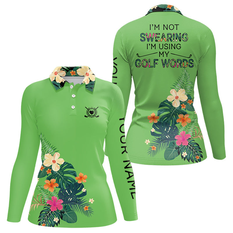 Green tropical leaf Funny Women golf polo shirts custom name I am not swearing I'm using my golf words NQS9754