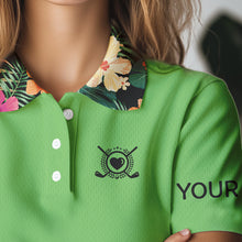 Load image into Gallery viewer, Green tropical leaf Funny Women golf polo shirts custom name I am not swearing I&#39;m using my golf words NQS9754