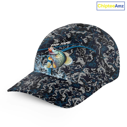 Custom Crappie Fishing Camo Baseball Angler Hat Cap, Personalized Crappie Fishing Team Hat with Names NQS9757
