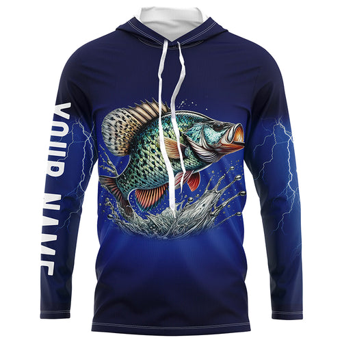 Crappie Fishing Blue lightning 3D All Over printed Customized Name UV protection fishing Shirts NQS315