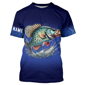 Crappie Fishing Blue lightning 3D All Over printed Customized Name UV protection fishing Shirts NQS315