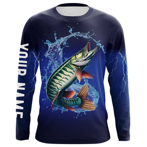 Musky Fishing blue lightning 3D All Over printed Customized Name Muskie fishing jerseys NQS317