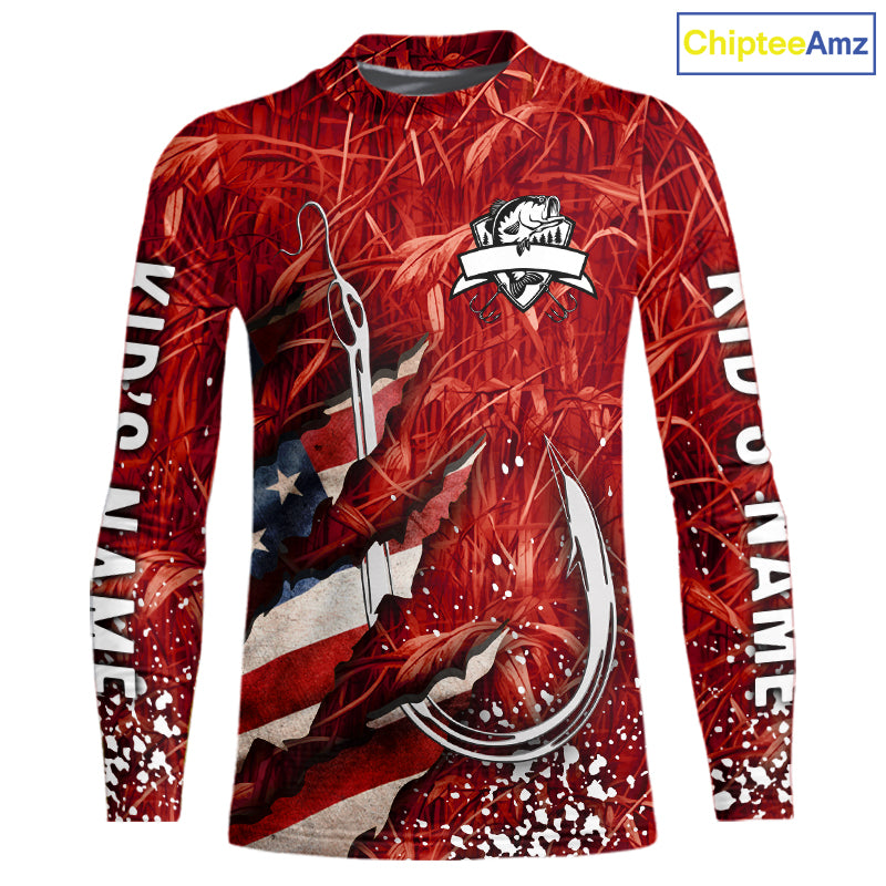 American flag fish hook red camo fishing custom sun protection performance long sleeve fishing shirt NQS10012