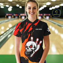 Load image into Gallery viewer, Black and Red Skull Bowling Shirts for Women Custom Team bowling jersey, gift for bowlers NQS10014