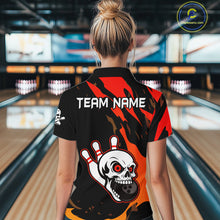 Load image into Gallery viewer, Black and Red Skull Bowling Shirts for Women Custom Team bowling jersey, gift for bowlers NQS10014