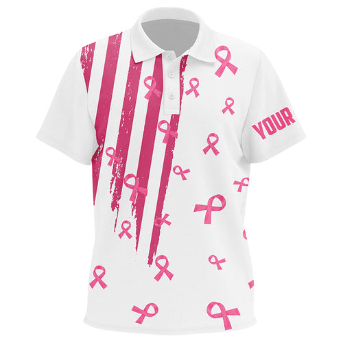 Personalized white golf polos shirt for Kid pink ribbon breast cancer awareness Kid golf top NQS7913