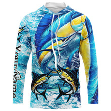 Load image into Gallery viewer, Marlin fishing scales blue sea water camo Custom UV protection performance long sleeve fishing shirts NQS8122