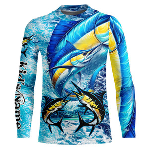 Marlin fishing scales blue sea water camo Custom UV protection performance long sleeve fishing shirts NQS8122