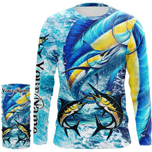 Load image into Gallery viewer, Marlin fishing scales blue sea water camo Custom UV protection performance long sleeve fishing shirts NQS8122