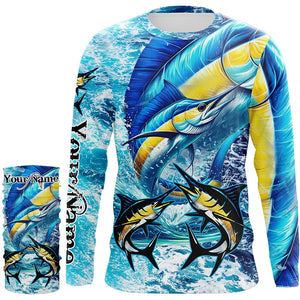 Marlin fishing scales blue sea water camo Custom UV protection performance long sleeve fishing shirts NQS8122