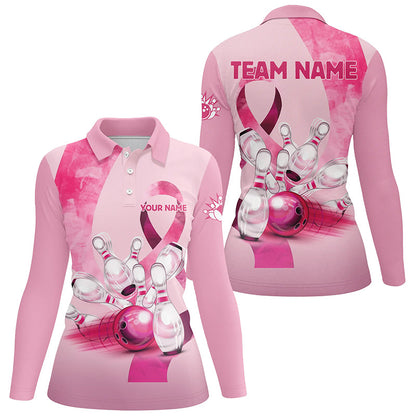 Pink ribbons pattern Custom Bowing Shirts For Ladies, Breast Cancer Awareness team bowling jerseys NQS8124
