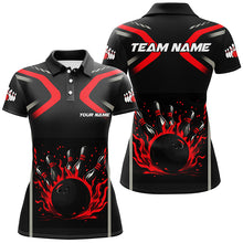 Load image into Gallery viewer, Personalized Red &amp; Black Flame Bowling ball pins custom bowling shirts for Women, cool bowling jerseys NQS8341