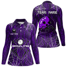 Load image into Gallery viewer, Purple Camo Bowling Polo, 1/4 Quarter zip shirt Custom Spider web Halloween Women Team Bowling jerseys NQS8343