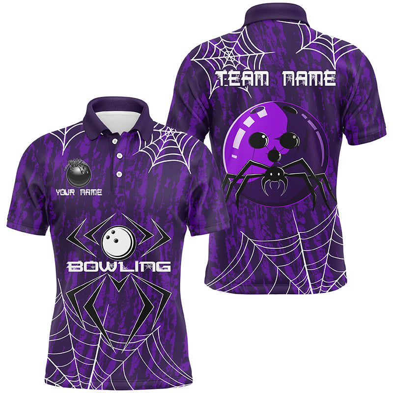 Purple Camo Bowling Polo, 1/4 Quarter zip shirts Custom Spider web Halloween Men Team Bowling jerseys NQS8343