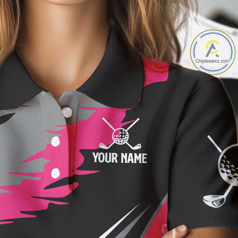 Women golf polo shirt Custom pink ribbon pattern ladies golf clothes, Breast cancer shirt for golfer NQS10516