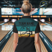 Load image into Gallery viewer, Black and Green Retro Bowling Polo, Quarter Zip Shirts for Women Custom Team Bowling League Jerseys NQS10744
