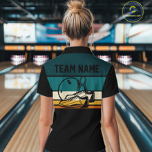 Load image into Gallery viewer, Black and Green Retro Bowling Polo, Quarter Zip Shirts for Women Custom Team Bowling League Jerseys NQS10744