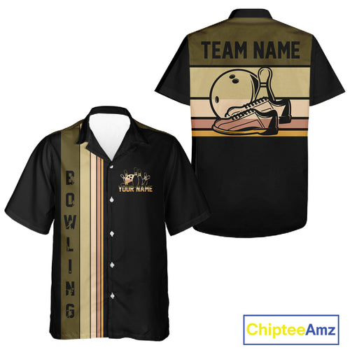 Black and Retro Bowling Hawaiian Shirts Custom Team Bowling League Jerseys NQS10745