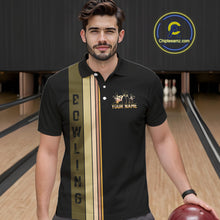 Load image into Gallery viewer, Black and Retro Bowling Polo, Quarter Zip Shirts for Men Custom Team Bowling League Jerseys NQS10745