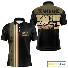 Load image into Gallery viewer, Black and Retro Bowling Polo, Quarter Zip Shirts for Men Custom Team Bowling League Jerseys NQS10745