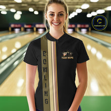 Load image into Gallery viewer, Black and Retro Bowling Polo, Quarter Zip Shirts for Women Custom Team Bowling League Jerseys NQS10745
