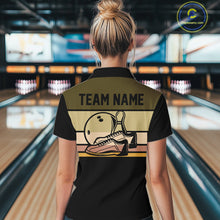 Load image into Gallery viewer, Black and Retro Bowling Polo, Quarter Zip Shirts for Women Custom Team Bowling League Jerseys NQS10745