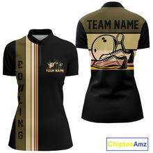 Load image into Gallery viewer, Black and Retro Bowling Polo, Quarter Zip Shirts for Women Custom Team Bowling League Jerseys NQS10745