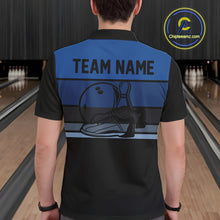 Load image into Gallery viewer, Black and Blue Retro Bowling Polo, Quarter Zip Shirts for Men Custom Team Bowling League Jerseys NQS10746