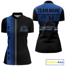 Load image into Gallery viewer, Black and Blue Retro Bowling Polo, Quarter Zip Shirts for Women Custom Team Bowling League Jerseys NQS10746