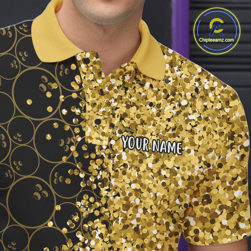 Black Camo and Gold glitter Bowling Shirts For Men Custom bowling jersey gift for bowlers NQS10938